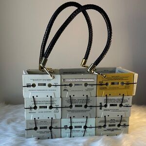 Unique Cassette Tape Handbag with Black Handles